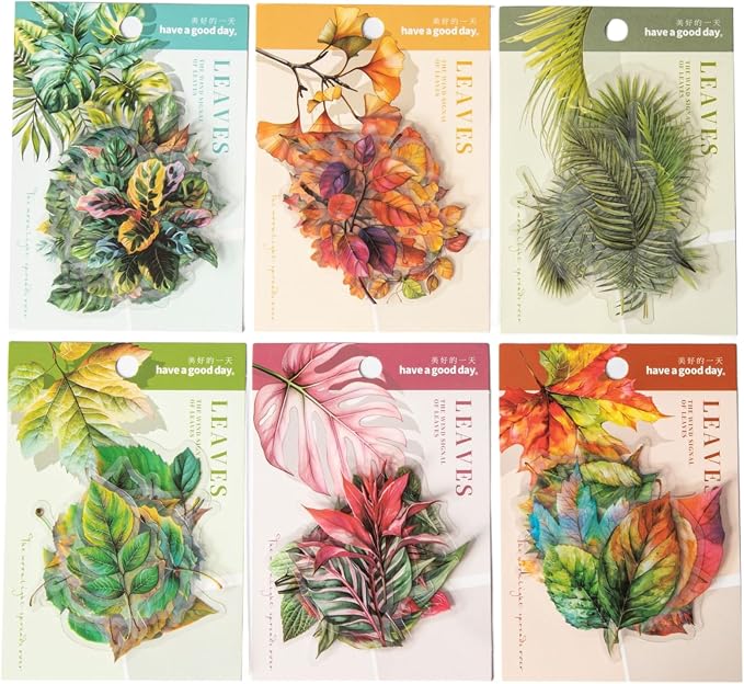 90 Pcs Aesthetic Realistic Watercolor Leaf PET Stickers for Scrapbooking