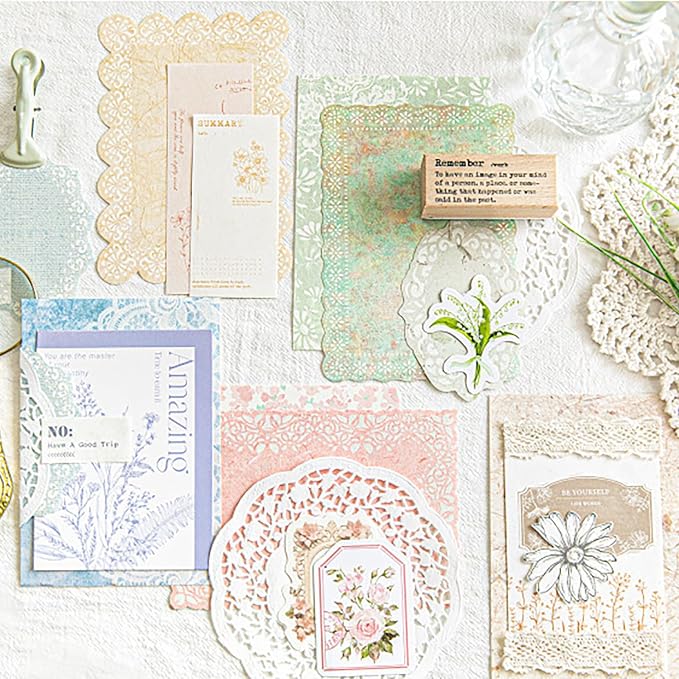 Doraking 100pcs Vintage Floral Scrapbook Paper Journaling Stickers