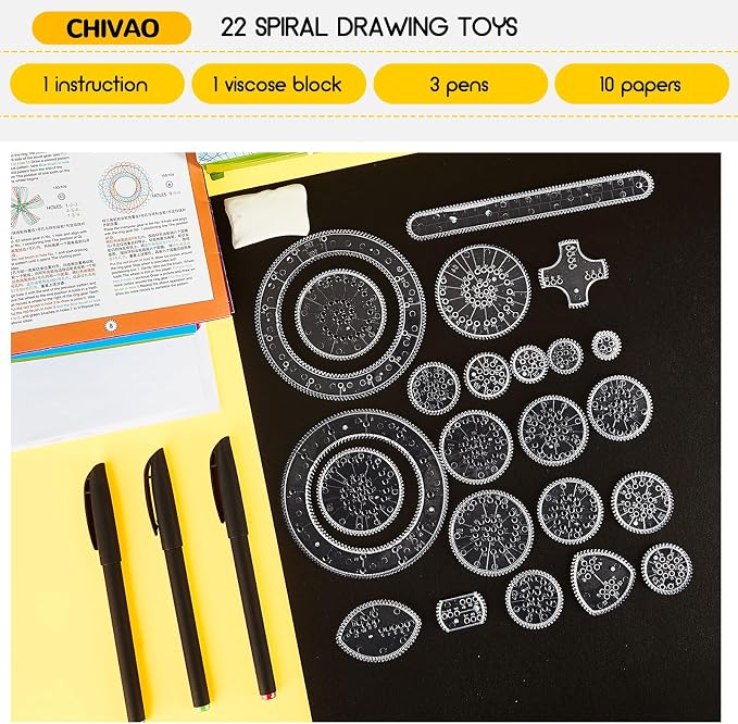 Chivao Spiral Art Kit Circle Stencils Drawing Tool Geometric Ruler,Classic