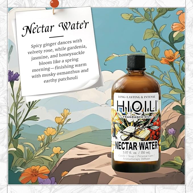 HIQILI Nectar Water Fragrance Oil for Diffuser, Jasmine & Osmanthus Scents, Candle, Soap, Perfume Making, White Floral Long Lasting Aroma - 5.07 Fl Oz (Pack of 1)