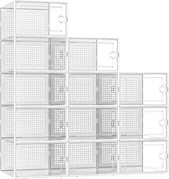 Kuject X-Large Shoe Storage Boxes 12 Pack, Clear Stackable Shoe Organizer