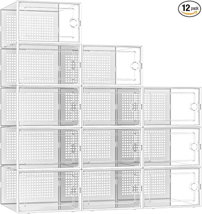 Kuject X-Large Shoe Storage Boxes 12 Pack, Clear Stackable Shoe Organizer