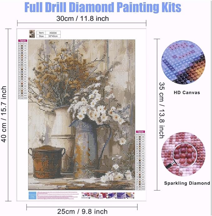 Dlylust Rustic Flower Diamond Art Painting Kits for Adults - Full Drill Diamond Dots Paintings for Beginners, Round 5D Paint with Diamonds Pictures Gem Art Painting Kits DIY Crafts Kits 12x16inch