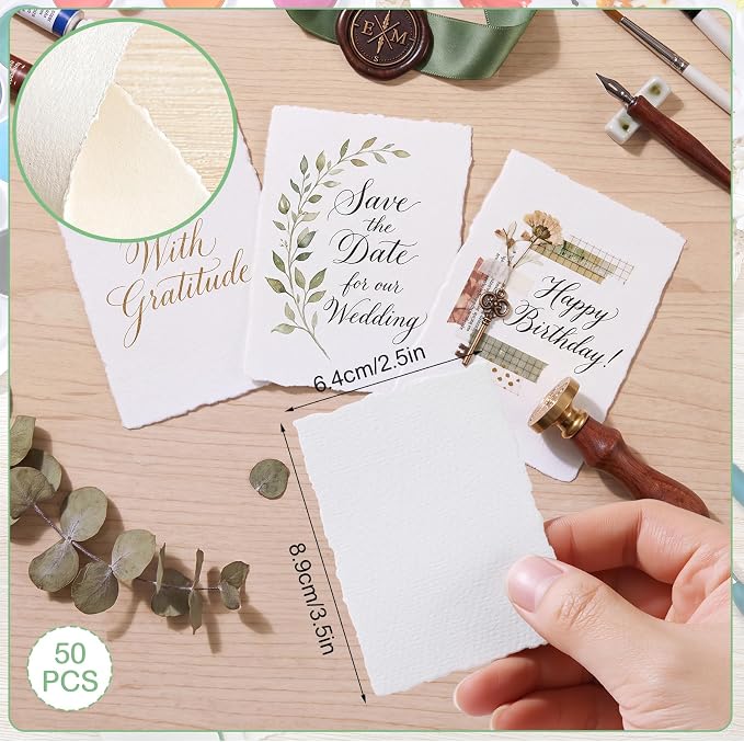 50 Sheets Deckled Edge Watercolor Paper, 2.5 x 3.5 in, 160 GSM