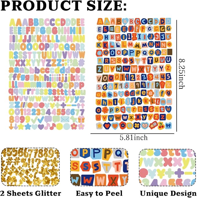 Magazine Letter Stickers - Mixed Styles Scrapbook Letters Stickers with Cute Vintage Geometry Black White Glitter Alphabet Number Sticker for Scrapbooking Supplies Journaling Water Bottle Party Gifts