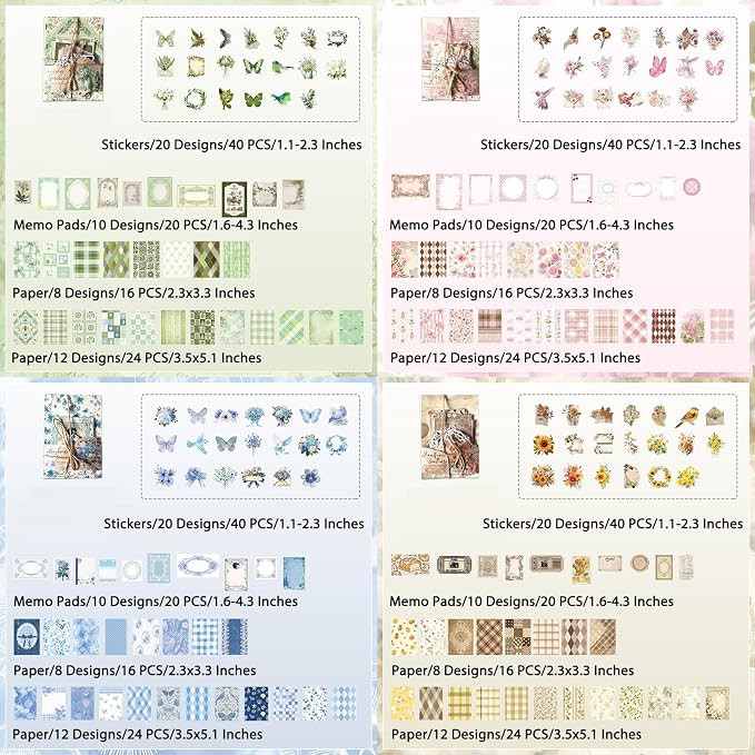 Wmhanler 400Pcs Scrapbook Supplies Vintage Scrapbook Paper Floral Junk Journal Stickers Journaling Supplies for Bullet Journaling, Retro Crafts, Planner, Collage Card Album