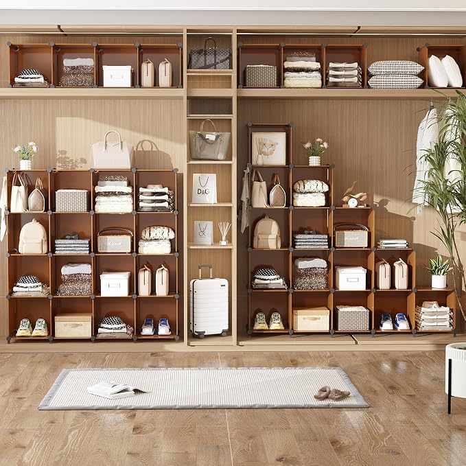 AWTATOS Closet Organizer, 12 Cube Storage Organizer Shelves, Cocoa Brown