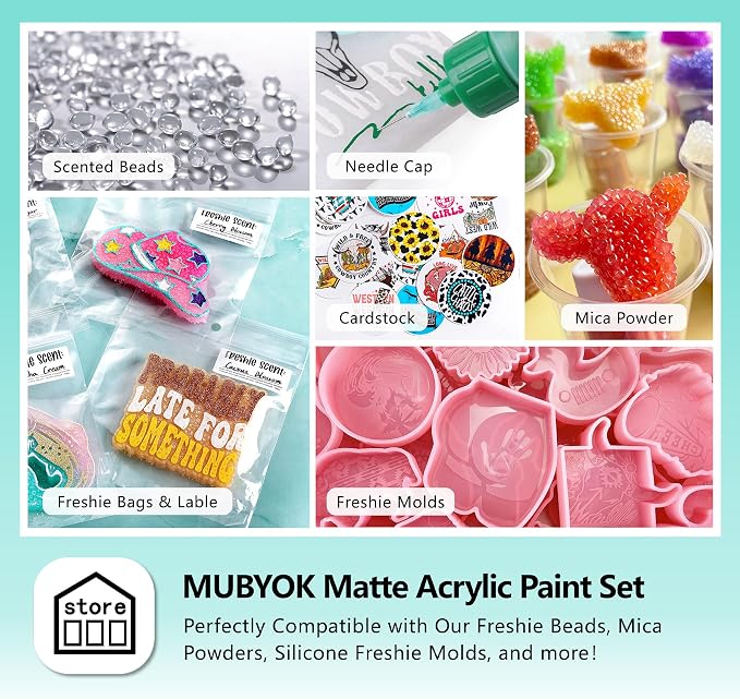 MUBYOK 2oz Matte Acrylic Paint Set with Precision Applicator Cap for Car Freshie Painting, Drawing and DIY Arts & Crafts Supplies for Adults(Pack of 16)