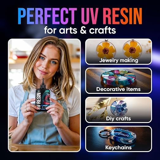 CRAFT RESIN 500g UV Resin Kit Hard Type Low Viscosity – Crystal Clear and No-Yellowing UV Resin Glue for DIY, Jewelry Making, Molds Casting and Polymer Clay Projects - Fast Cure Under UV Light