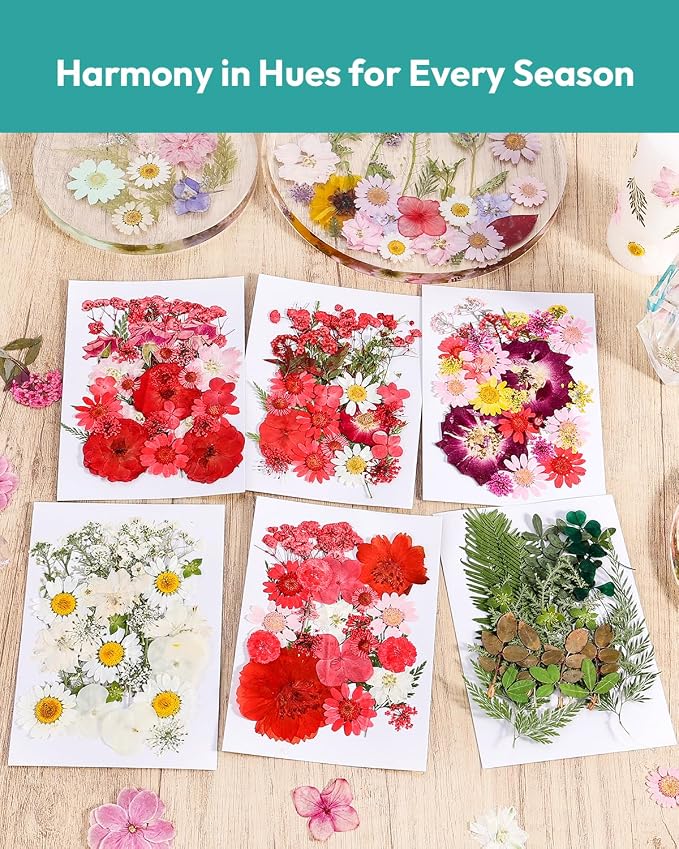 Dried Flowers, Resiners 174Pcs Pressed Flowers for Craft Red Real Natural Dried Flowers Dry Leaves Kit for DIY Making Crafts Resin Soap Candle Scrapbook Supplies Card Making Jewelry