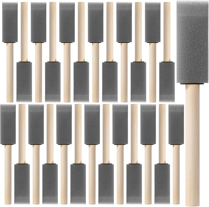 Bates- Foam Paint Brushes with Wood Handle, 1 Inch, 26 Pack, Gray, Sponge Brushes for Painting, Sponge Paint Brush
