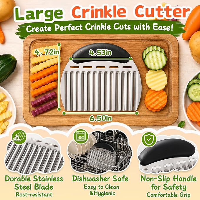 JAYVAR Large Crinkle Cutter French Fry Cutter, Stainless Steel Wavy Slicer