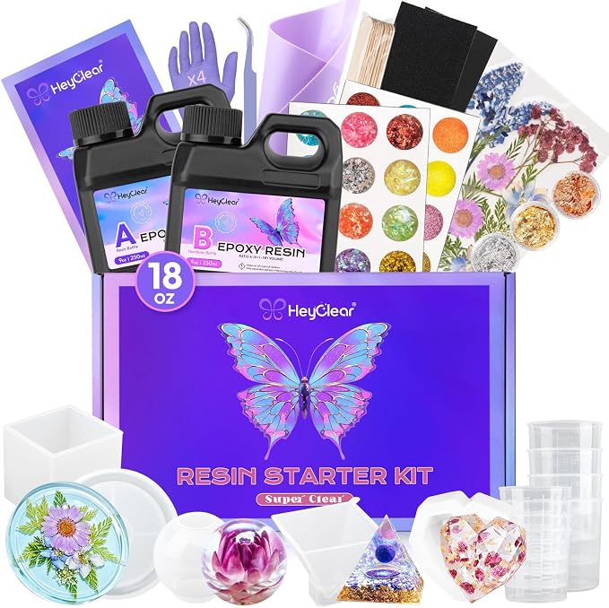 HeyClear 18oz Epoxy Resin Kit Molds Complete Set for Beginners DIY Crafts | Clear Resin kit with Silicone Mold for Starters DIY Arts & Crafts for Adults, DIY Creations, Coasters, Flowers, Decorations