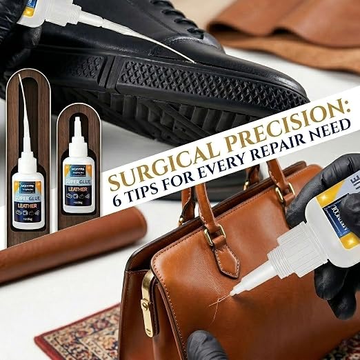 Meuvcol Leather Glue 100g, Fast-Setting Leather Repair Adhesive for Purses, Shoes, Car Seats, Suede & Upholstery, Clear-Drying Strong Bond for Leather, Includes 6 Precision Tips