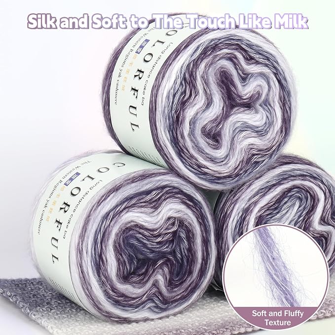 Katech Gradient Cake Yarn for Crocheting Knitting-4 Pack of 100g/3.52 oz | Multicolor Soft Rainbow Cotton Crochet Yarn-Perfect for Scarves, Shawls, Blankets, and Garments That Stand Out with Style(D)