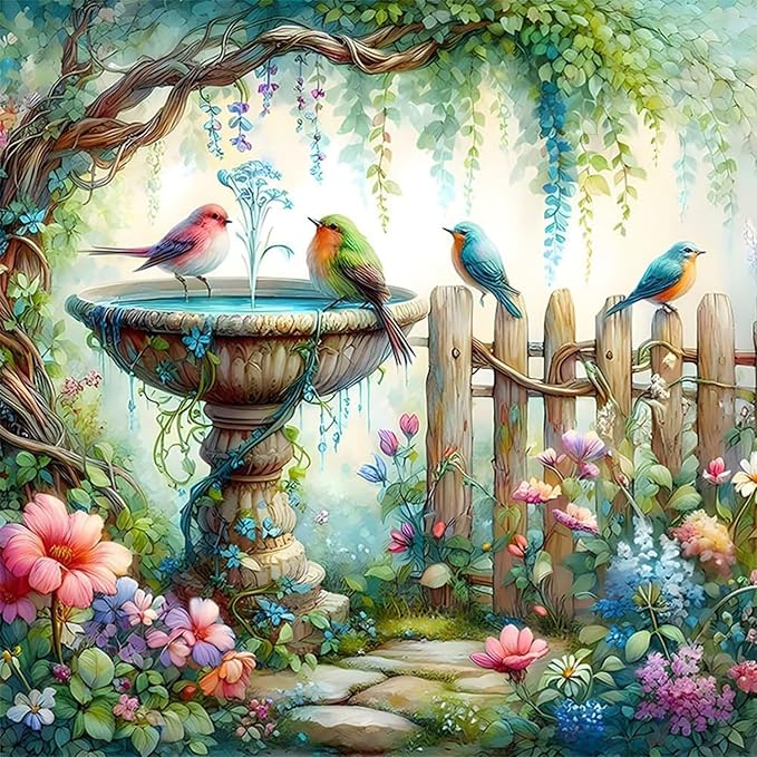 Diamond Art Kits for Adults,Garden Birds Diamond Painting Kits 14 x 14in