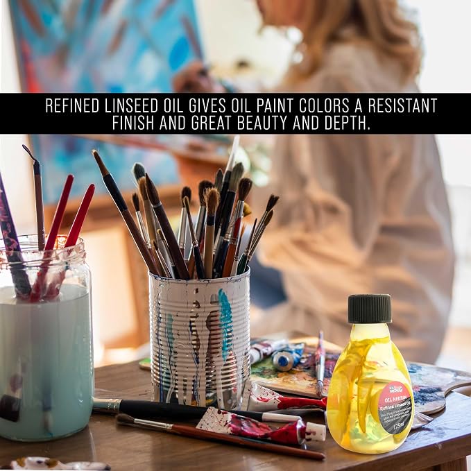 U.S. Art Supply Refined Linseed Oil, 125ml (4.2 oz) Fluid Medium