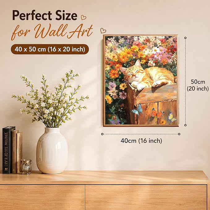 AUKELHJ Paint by Numbers Kit for Adults Beginner, Cat, 16X20 Inch | Paint by Number for Adults, Beginner Friendly, High-Definition Color Canvas, Stress Relief, Home Decor, Gifts, Unframed