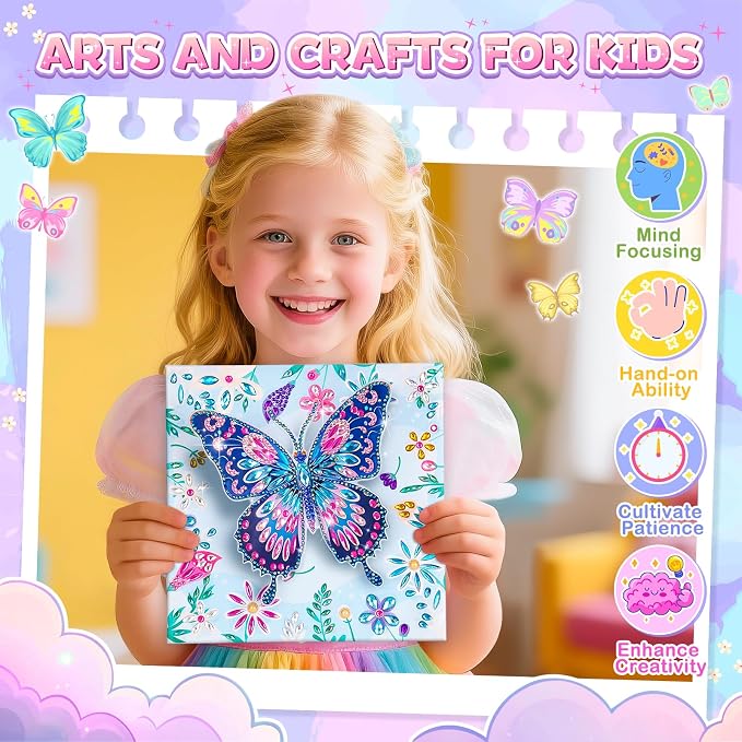 Crafts for Kids Age 8-12, Girls Birthday Gifts, Butterfly Diamond Painting