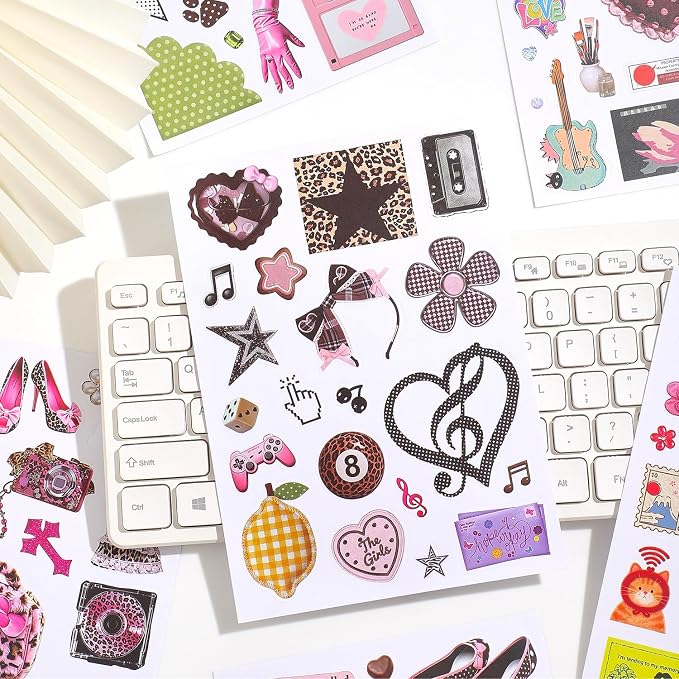 1200Pcs+ Aesthetic Sticker Book, Sweet Cool Y2K Pink Decorative Stickers for Journal Scrapbook Craft Supplies for Adults Teens Girls