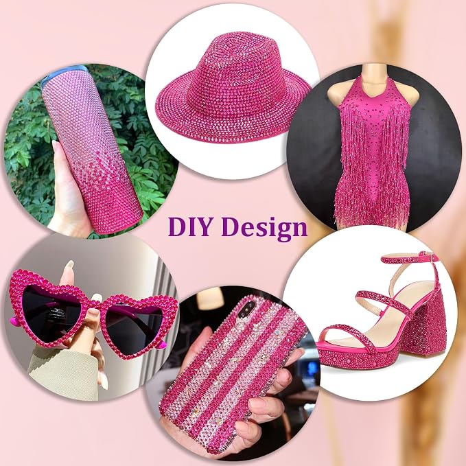 16000Pcs Resin Rhinestones with Tweezers for Crafting, Hot Pink 2-6mm Mixed Sizes Non Hotfix Flatback Gems, Bedazzling Crystal for DIY Crafts Clothing Tumblers Mugs Shoes Fabric Decor Nail Art