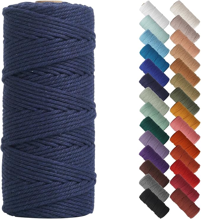 NOANTA Dark Blue Macrame Cord 3mm x 109yards, Cotton Rope Macrame Yarn | Macrame Rope Supplies, 3 Strand Twisted Cotton Yarn String, Cotton Cord for Wall Hanging, Plant Hangers, Crafts, Knitting