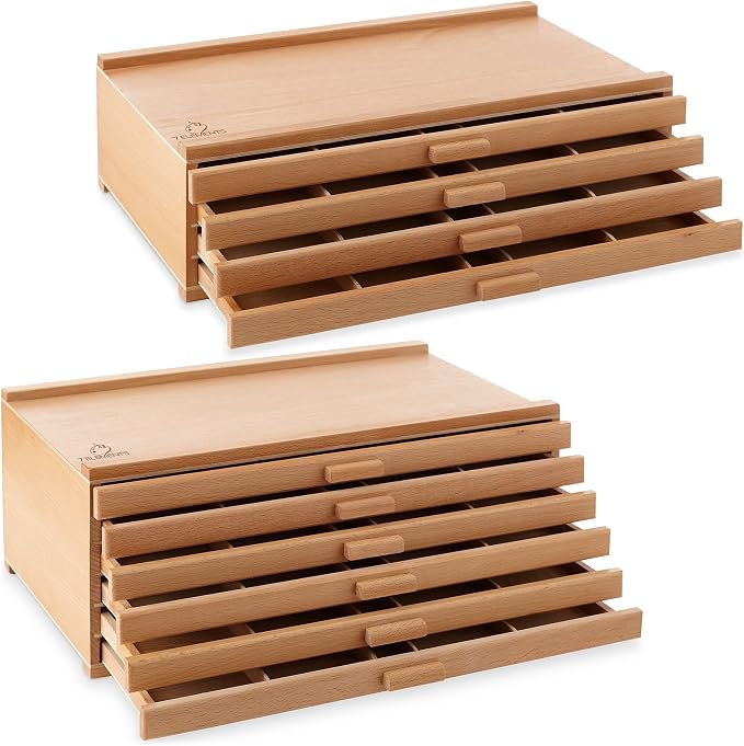 7 Elements 10 Drawer Wooden Artist Storage Supply Box for Pastels, Pencils, Pens, Markers, Brushes and Tools