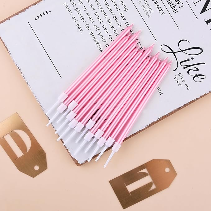 PHD CAKE Pink Long Thin Metallic Birthday Candles, Cake Candles, Birthday Parties, Wedding Decorations, Party Candles