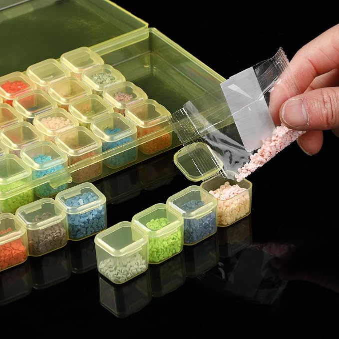 Mr. Pen- Bead Storage Containers, 28 Grids, 2 Pack, Transparent Yellow | 160 pcs Label Stickers, Transparent, Small Bead Organizer Box, Diamond Art, Diamond Painting Organizer