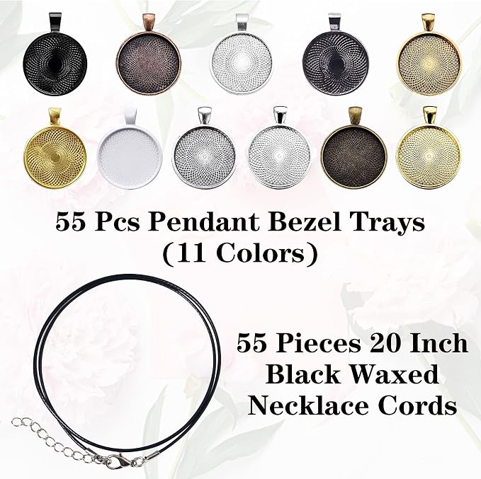 110Pcs Pendant Trays, Round Tray Set, Alloy Tray Charms Bulk, Bezel Pendant Trays for Homemade Jewelry and Necklaces, DIY Crafts, Resin Art, Paint Pour Skins, Costume Jewelry