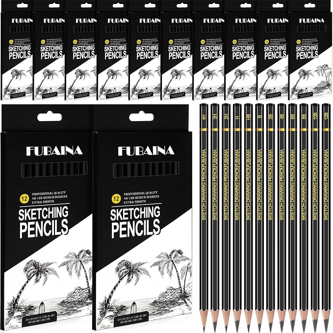 Humyoun 144 Pcs Sketching Pencils, 12B-4H Graphite Drawing Pencils | Art Set for Artists Beginners, Bulk Supply for Studios, Charcoal Graphite Blend, Shading Sketching, Gift-ready Packaging