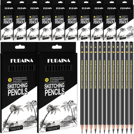 Humyoun 144 Pcs Sketching Pencils, 12B-4H Graphite Drawing Pencils | Art Set for Artists Beginners, Bulk Supply for Studios, Charcoal Graphite Blend, Shading Sketching, Gift-ready Packaging