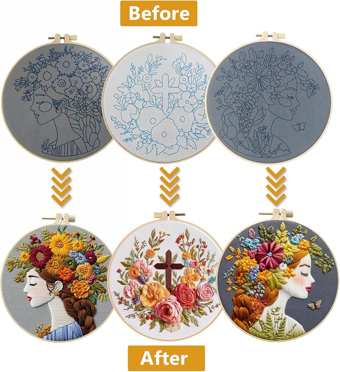 LYMIGER 3 Packs Embroidery Kit for Adults, Embroidery for Beginners (Girl)