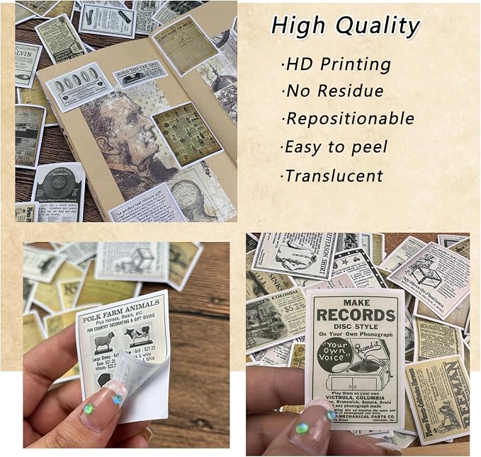 Bomichi Vintage Stickers for Scrapbooking, Retro Newspaper Stickers for Journaling, Decorative Stickers Aesthetic Vinyl Stickers for Junk Journal Diaries Collage DIY Crafts