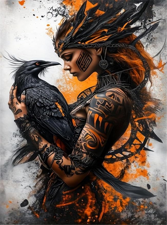 NZNANCHU DIY Paint by Numbers for Adults,Tribal Woman Painting by Number Kits on Canvas,Color by Numbers for Beginner,Gifts Decor for Home Wall Room (Eagle)