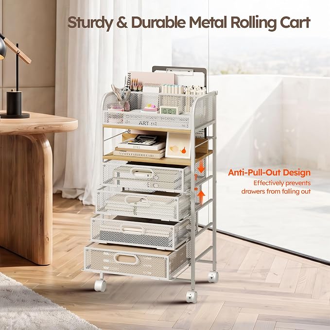 Homsorout Rolling Art Cart with 4 Drawers, Maple
