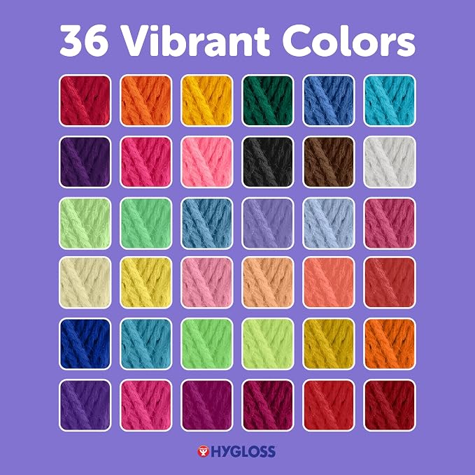Hygloss Assorted Acrylic Yarn for Crocheting & Hand Knitting – Set of 36 | CR- 24 Yard Per Skein | Total 864 Yds | Beginner Friendly | Soft Smooth Crochet Yarn #3 Weight DK | Mini Colorful Skeins