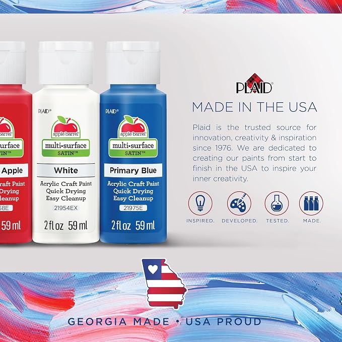 Apple Barrel, Nature Inspired Colors, Multi-Surface Acrylic Craft Paint Set, Includes 12 Colors, Satin Finish