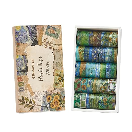 Art Washi Tape Set 22 Rolls, Decorative Masking Tape for Junk Journal, Scrapbooking Supplies, DIY Crafting Supplies