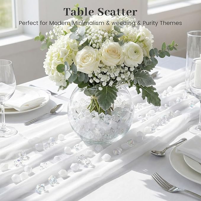 DomeStar White Fake Ice Rocks, 150 PCS Acrylic Crystal for Vase Fillers