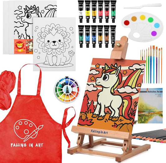 Falling in Art 52 Pcs Acrylic Paint Set with Table Easel, Red | Art Painting Kit with Paints, Canvas Panels, Paintbrushes, Canvas Supplies Kit for Kids, Adults, Beginners, and Artists
