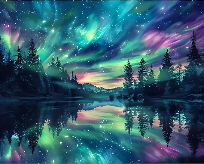 Hutarosl Paint by Numbers for Adults-Aurora Paint by Number Canvas for Adults,Starry Sky Paint by Number Adult,Aurora DIY Oil Painting Kits for Gifts Home Decor 16x20in