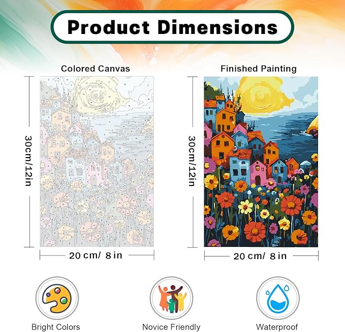 Framed Paint by Numbers Kit for Adults Beginner & Kids Ages 8-12, Landscape Flowers Adult Paint by Number Kits on Canvas with Frame, DIY Number Painting for Adults for Home Decor Gift 8 x 12 Inch
