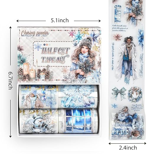 Snycler Pre-Cut PET Washi Tapes- 4 Rolls Blue Snowflake