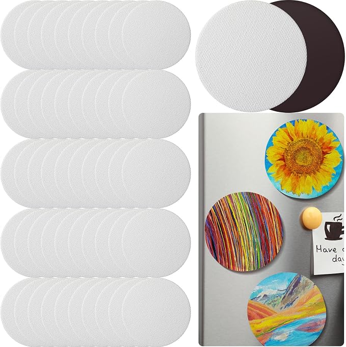 Engrowtic 50 Pcs Magnetic Painting Canvas Panels, 5 in, Round