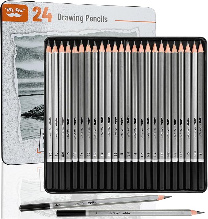 Mr. Pen- Drawing Sketching Pencil Set, 24 Pack, Hardness Grades (12B-10H) | Artist Graphite Pencils for Sketching, Sketch Set for Artists, Shading & Art Projects, Sketching Supplies