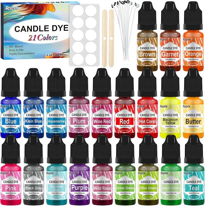Roizefar Liquid Candle Dye - 21 Colors, 0.34 fl oz Each