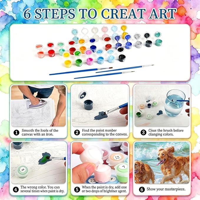 YarnWhimsy Dog Paint by Numbers for Adults, Paint by Number 16x16 inch | Dogs Paint by Numbers Kit for Adults, Fun Animal Acrylic Painting by Numbers for Gift Home Wall Decor (without Frame)