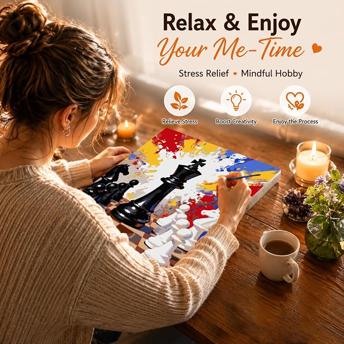 AUKELHJ Paint by Numbers Kit for Adults Beginner, Chess, 16X20 Inch | Paint by Number for Adults, Beginner Friendly, High-Definition Color Canvas, Stress Relief, Home Decor, Gifts, Unframed