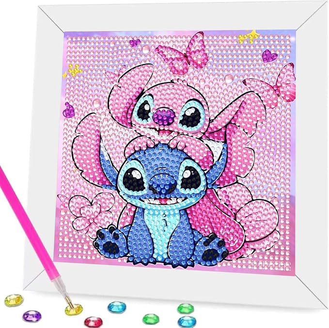 Fuinkqe Diamond Art Kits for Kids with Wooden Frame, Cartoon Diamond Art for Kids Ages 4-8-12, Diamond Art Painting Mosaic Kits for Gift Home Wall Decor (7x7 inch)
